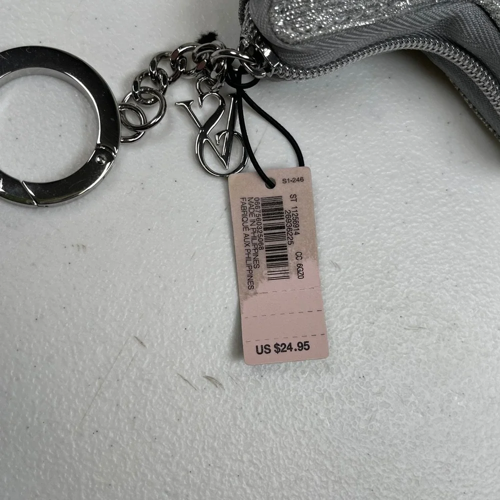 Victoria's Secret Star Glitter Keychain Coin Pouch Women Silver Sparkle Zip Case - Picture 4 of 5